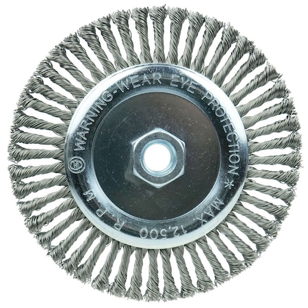 Weiler Wolverine 6" Knot Wire Wheel, Twist, .020" Steel Fill, 5/8"-11 UNC Nut 36225